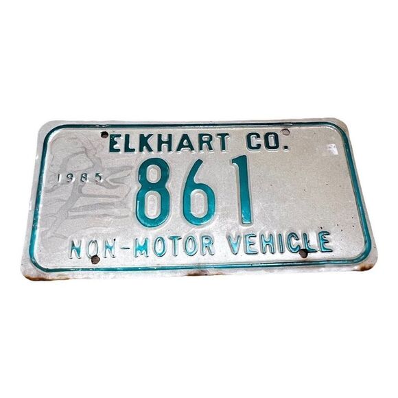 Vtg 1985 Indiana Elkhart Co. License Plate Non Motor Vehicle Original Tag # 861 - Picture 1 of 3